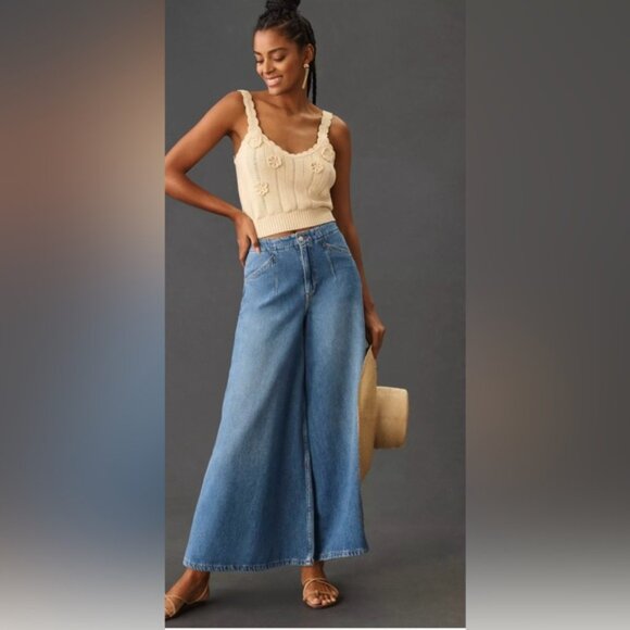 Anthropologie PILCRO Corset High-Rise Crop Culotte Jeans Size 25 Light Wash - Picture 2 of 16